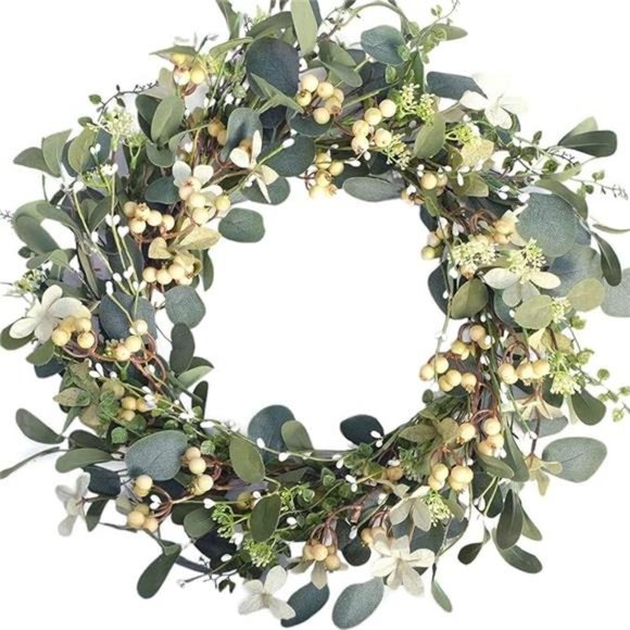 Artificial Green Leaf Eucalyptus Wreath,Berry Wreath for Spring,Summer - Picture 7 of 7